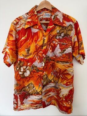 Vintage Orange Hawaiian Aloha Shirt